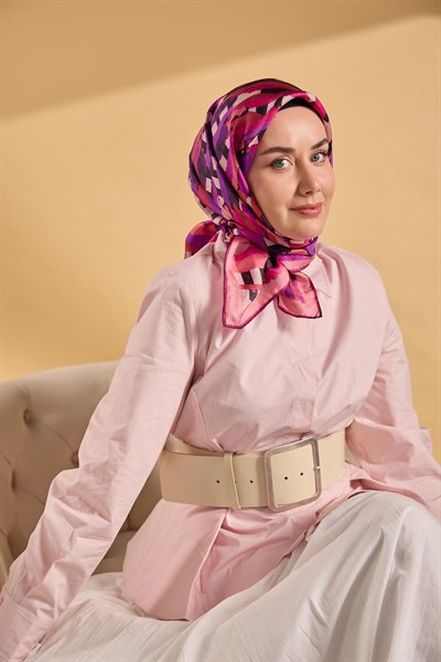 Twill İpek Eşarp Şerit Pembe