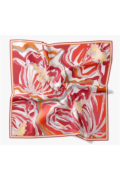 Twill İpek Eşarp Soyut Kırmızı