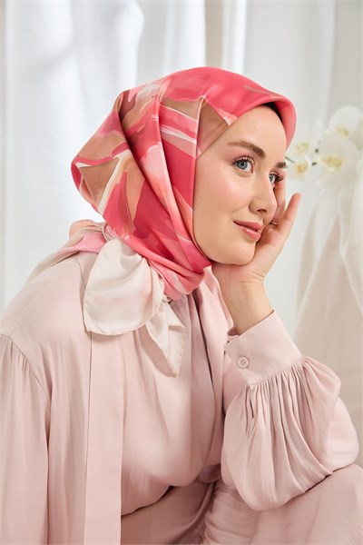 Twill İpek Eşarp Watercolor Pembe