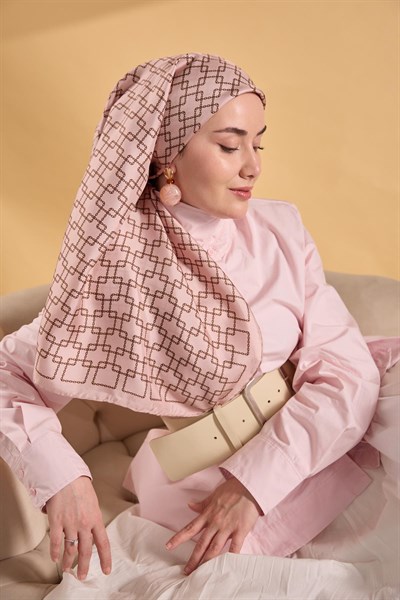 Twill İpek Eşarp Zincir Pudra 90x90
