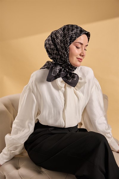 Twill İpek Eşarp Zincir Siyah