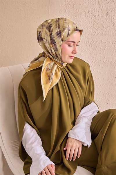 Twill İpek Flow Lines Eşarp Butter Yellow 90x90