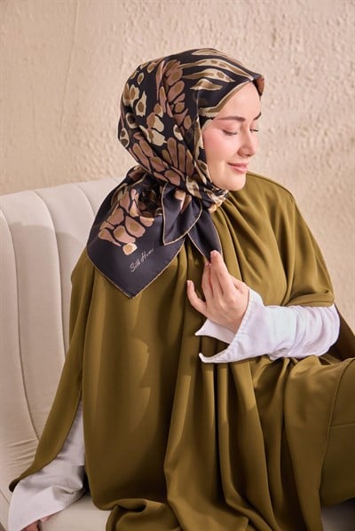 Twill İpek Mercan Eşarp Asker Yeşili  90x90