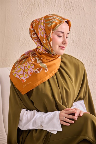 Twill İpek Mercan Eşarp Koyu Turuncu 90x90