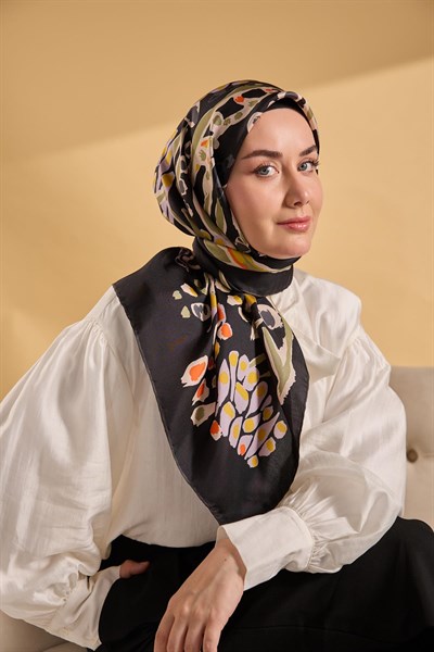Twill İpek Mercan Eşarp Siyah 90x90