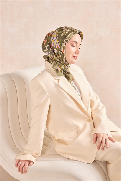 Twill İpek Mercan Eşarp Yeşil 90x90