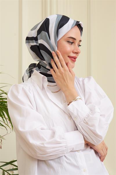 Twist Siyah Beyaz  Pamuk Viskon Eşarp