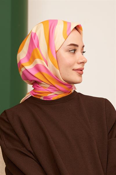 Twist Turuncu Pembe Pamuk Viskon Eşarp Modeli