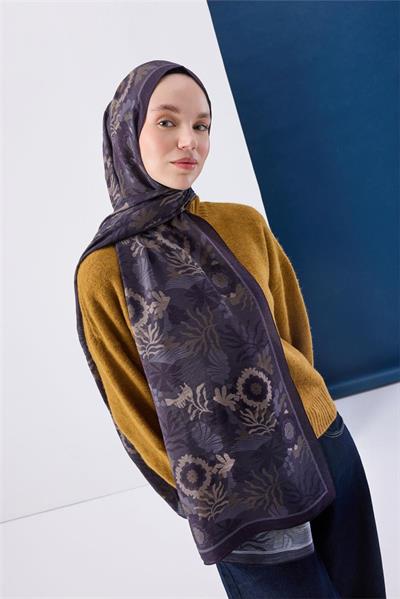 Viskon Mayda Şal Antrasit Zeminli Çok Renkli Desenli Yumuşak Dokulu 190x70