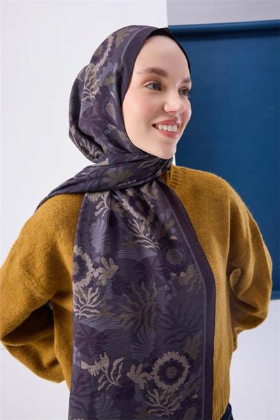 Viskon Mayda Şal Antrasit Zeminli Çok Renkli Desenli Yumuşak Dokulu 190x70