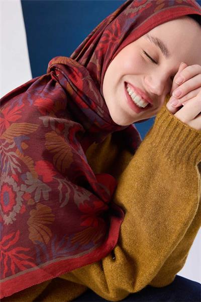 Urban Hours Aqua Whisper Bordo Mayda Şal 190x70