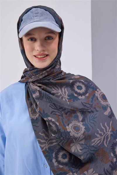 Viskon Karışımlı Mayda Şal Çelik Mavi-İndigo Desenli Tok Duruşlu 190x70