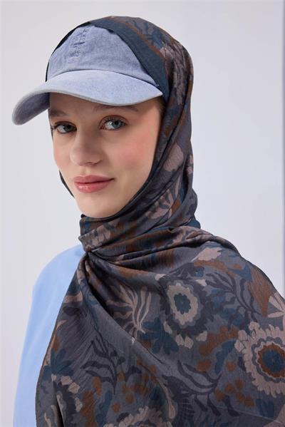 Viskon Karışımlı Mayda Şal Çelik Mavi-İndigo Desenli Tok Duruşlu 190x70