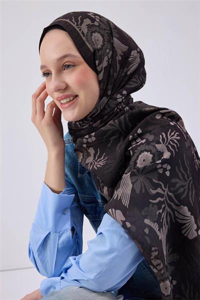 Viskon Mayda Şal Koyu Gri Zeminli Ton Sür Ton Desenli Yumuşak Dokulu 190x70