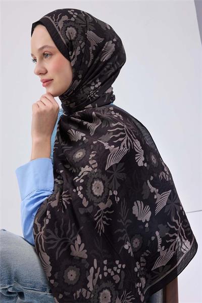 Viskon Mayda Şal Koyu Gri Zeminli Ton Sür Ton Desenli Yumuşak Dokulu 190x70