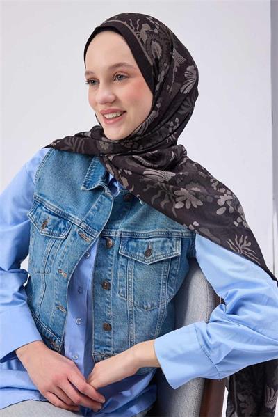 Viskon Mayda Şal Koyu Gri Zeminli Ton Sür Ton Desenli Yumuşak Dokulu 190x70