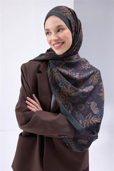 Viskon Mayda Şal Lacivert Zeminli Çok Renkli Desenli Yumuşak Dokulu 190x70