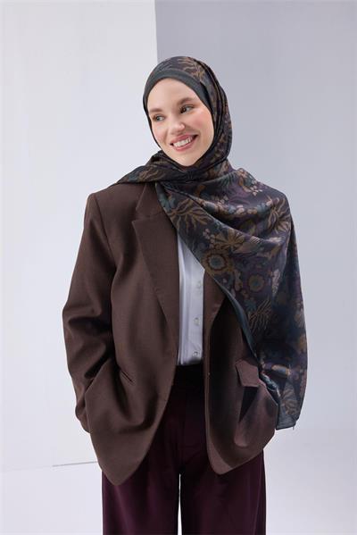 Viskon Mayda Şal Lacivert Zeminli Çok Renkli Desenli Yumuşak Dokulu 190x70