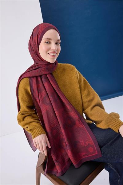Urban Hours Aqua Whisper Koyu Kırmızı Mayda Şal 190x70