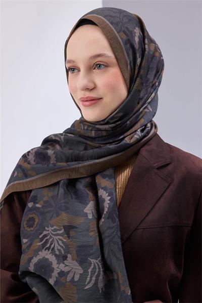 Viskon Karışımlı Mayda Şal Petrol Yeşili-Lacivert Desenli Tok Duruşlu 190x70