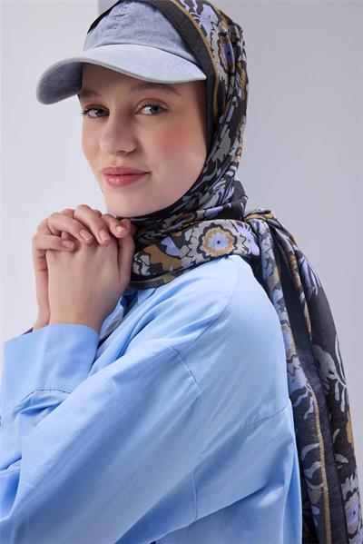 Viskon Mayda Şal Siyah Zeminli Çok Renkli Desenli Yumuşak Dokulu 190x70