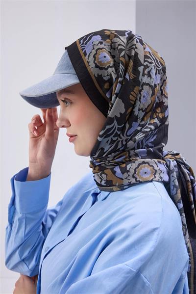 Viskon Mayda Şal Siyah Zeminli Çok Renkli Desenli Yumuşak Dokulu 190x70