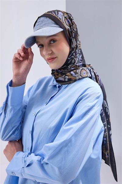 Viskon Mayda Şal Siyah Zeminli Çok Renkli Desenli Yumuşak Dokulu 190x70
