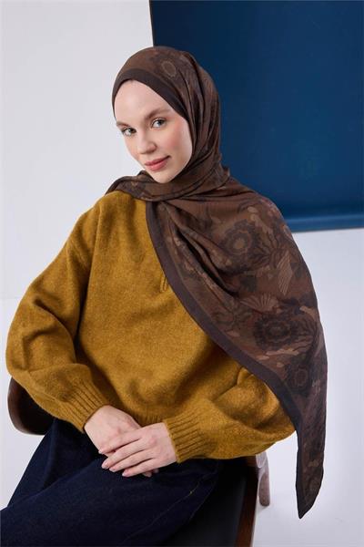 Viskon Karışımlı Mayda Şal Sütlü Kahve-Acı Kahve Desenli Tok Duruşlu 190x70