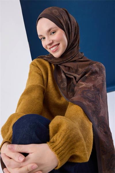 Viskon Karışımlı Mayda Şal Sütlü Kahve-Acı Kahve Desenli Tok Duruşlu 190x70