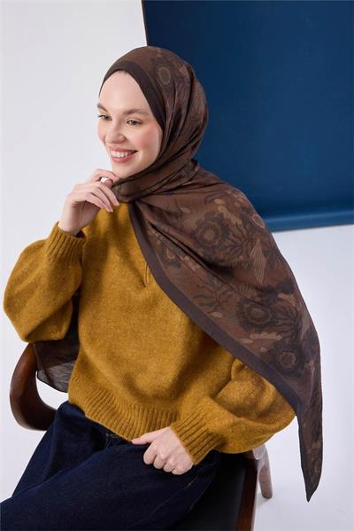 Viskon Karışımlı Mayda Şal Sütlü Kahve-Acı Kahve Desenli Tok Duruşlu 190x70