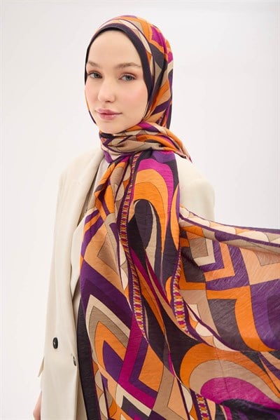 Urban Hours Lora Desen Dumanlı Siyah Mayda Şal 190x70