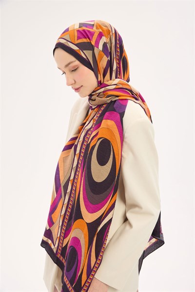 Urban Hours Lora Desen Dumanlı Siyah Mayda Şal 190x70