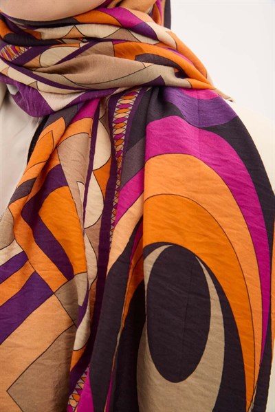 Urban Hours Lora Desen Dumanlı Siyah Mayda Şal 190x70