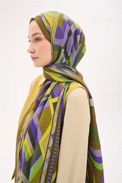 Urban Hours Lora Desen Koyu Asker Yeşili Mayda Şal 190x70