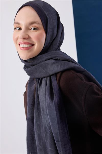 Viskon Mayda Şal Gece Mavisi Zeminli Metalik Gri Tonlu Dökümlü Yumuşak Dokulu 190x70