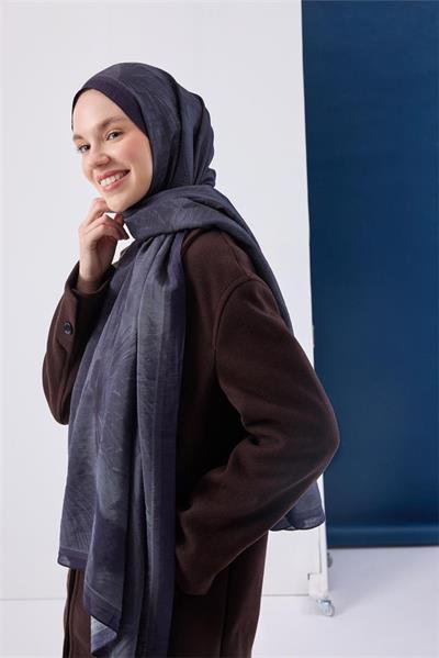 Viskon Mayda Şal Gece Mavisi Zeminli Metalik Gri Tonlu Dökümlü Yumuşak Dokulu 190x70