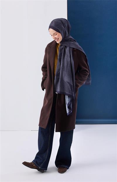 Viskon Mayda Şal Gece Mavisi Zeminli Metalik Gri Tonlu Dökümlü Yumuşak Dokulu 190x70