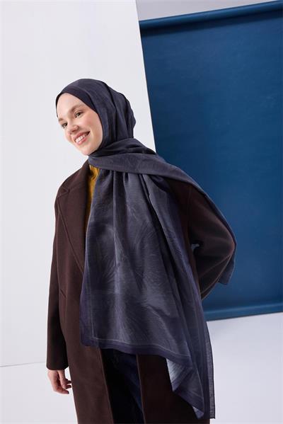 Viskon Mayda Şal Gece Mavisi Zeminli Metalik Gri Tonlu Dökümlü Yumuşak Dokulu 190x70