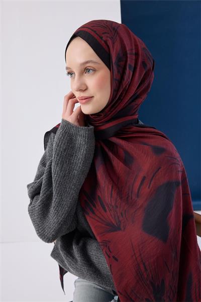 Viskon Mayda Şal Kırmızı Zeminli Siyah Detaylı Desenli Yumuşak Dokulu 190x70