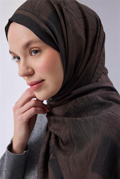 Viskon Mayda Şal Siyah Zeminli Acı Kahve Tonlu Düz Dokulu Yumuşak Dökümlü 190x70