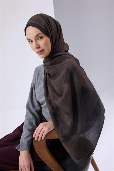 Viskon Mayda Şal Siyah Zeminli Acı Kahve Tonlu Düz Dokulu Yumuşak Dökümlü 190x70