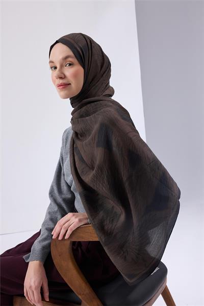 Viskon Mayda Şal Siyah Zeminli Acı Kahve Tonlu Düz Dokulu Yumuşak Dökümlü 190x70
