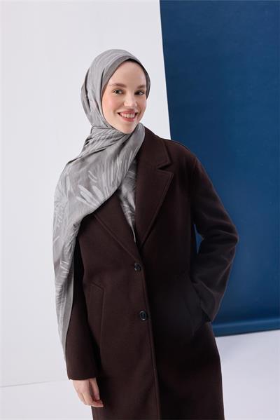 Viskon Mayda Şal Uçuk Gri Zeminli Gümüş ve Füme Tonlu Desenli Yumuşak Dokulu Dökümlü 190x70