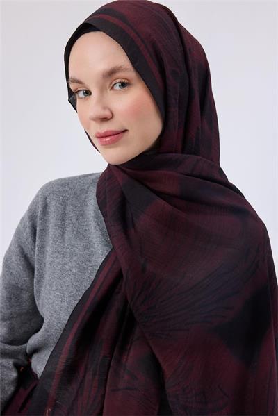 Viskon Mayda Şal Vişne Zeminli Siyah Tonlu Düz Dokulu Yumuşak Dökümlü 190x70