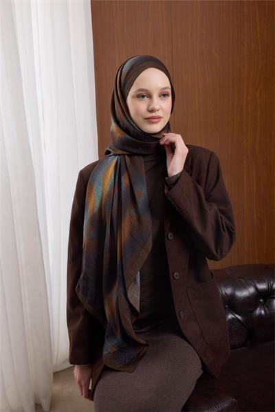Viskon Mayda Şal Acı Kahve-Taba Dalga Desenli Tok Duruşlu 190x70