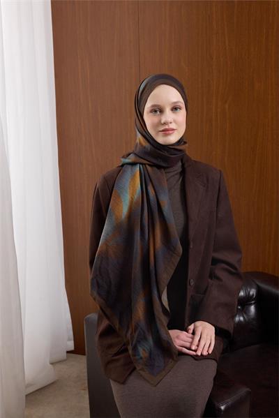 Viskon Mayda Şal Acı Kahve-Taba Dalga Desenli Tok Duruşlu 190x70