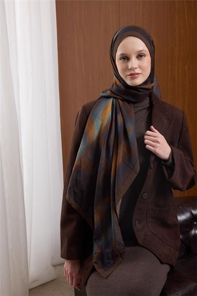 Viskon Mayda Şal Acı Kahve-Taba Dalga Desenli Tok Duruşlu 190x70