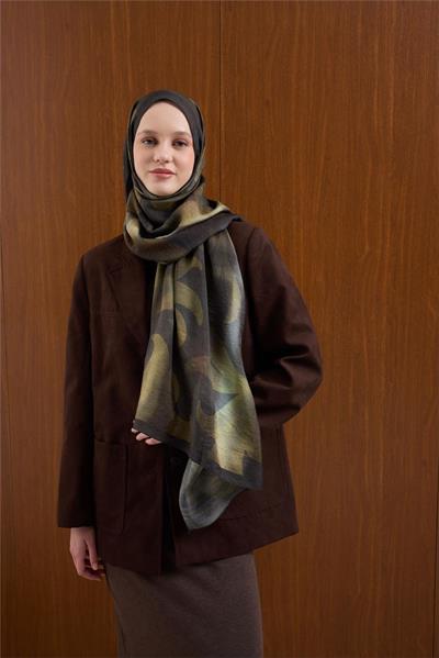 Viskon Mayda Şal Antrasit-Çimen Yeşili Dalga Desenli Tok Duruşlu 190x70