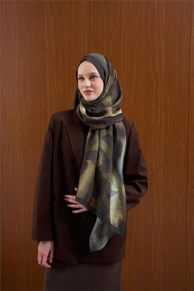 Viskon Mayda Şal Antrasit-Çimen Yeşili Dalga Desenli Tok Duruşlu 190x70