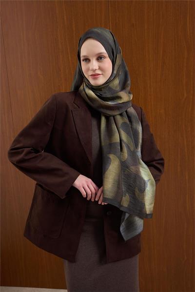 Viskon Mayda Şal Antrasit-Çimen Yeşili Dalga Desenli Tok Duruşlu 190x70